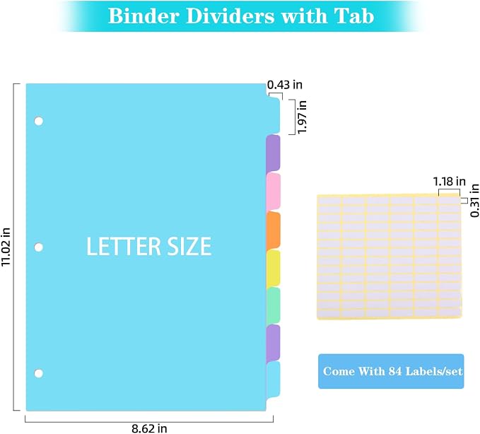 3 Ring Binder Dividers with TAB, 8 Tab 3 Hole Punch Dividers, Pastel Color - Image 2