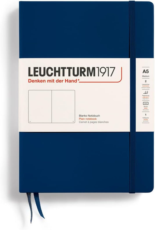 LEUCHTTURM1917 - Notebook Hardcover Medium A5-251 Numbered Pages for Writing and Journaling (Navy, Plain)-DeskLoop Office