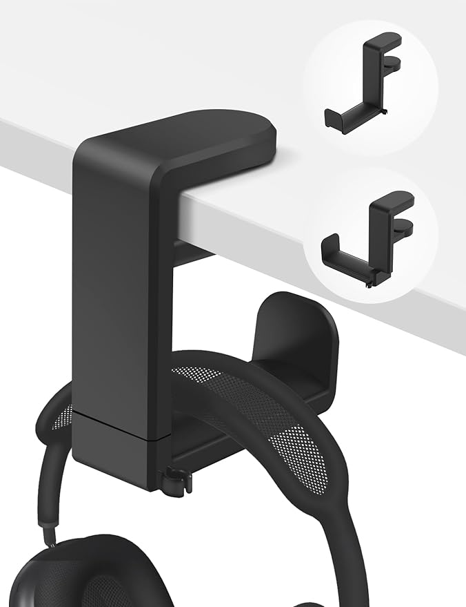 Headphone Hook Under Desk Holder 360-Degree Adjustable Rotation, easy spring by Celerion