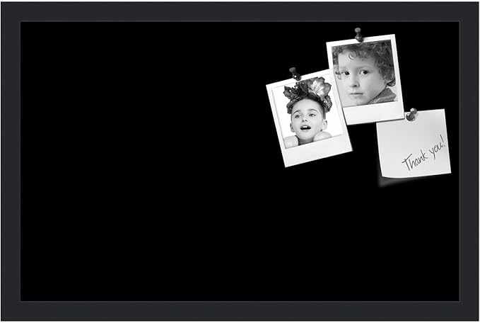 PinPix 22x14 Inch Cork Bulletin Board. This Decorative Framed Pin Board Comes with Solid Black Design and a Satin Black Frame. Ideal for Home Office Decor or Message Board (PinPix-622)-DeskLoop Office