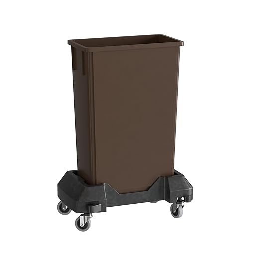 23 Gallon Brown Slim Jim Trash Can with Dolly-DeskLoop Office