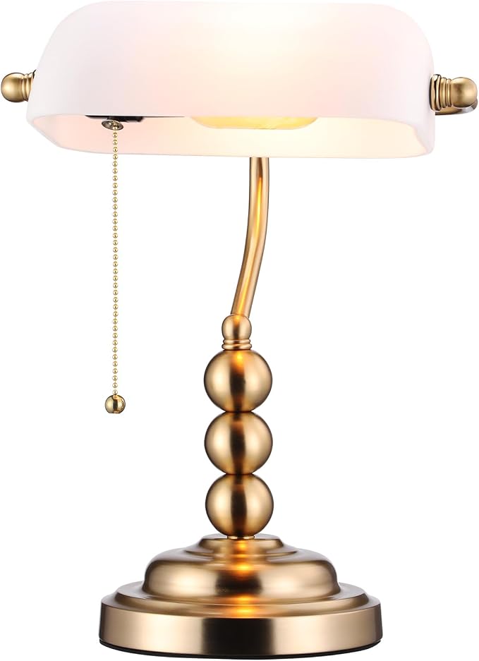 TORCHSTAR Ivory White Glass Bankers Desk Lamp by TORCHSTAR