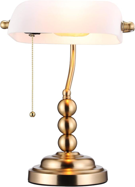 TORCHSTAR Ivory White Glass Bankers Desk Lamp by TORCHSTAR