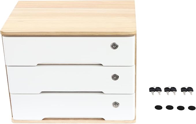 Lockable Desk Organizer Wooden Desktop Drawers Office Flat Files Storage Box - Image 7
