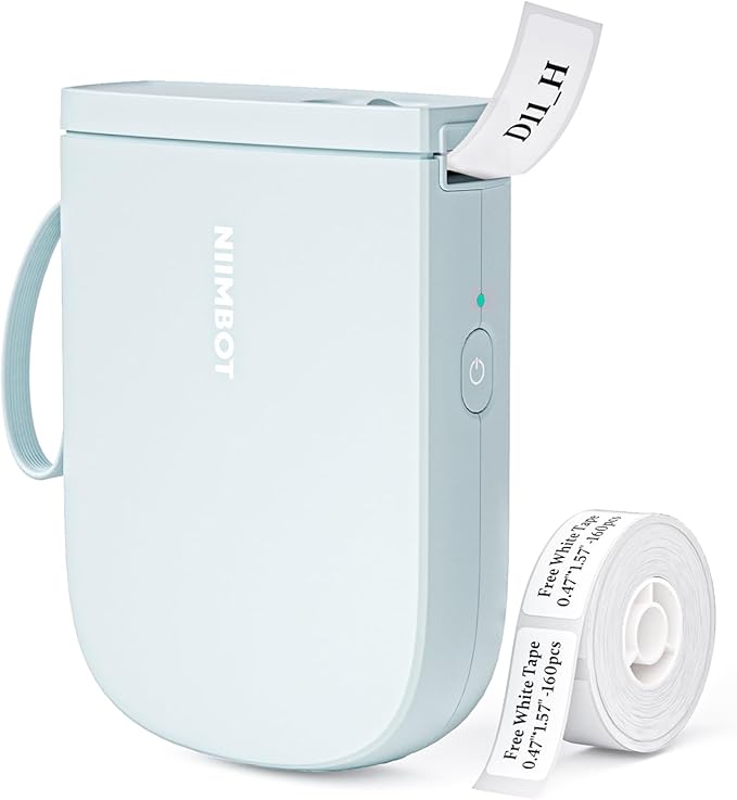 NIIMBOT Label Maker Bluetooth Mini Label Printer D11 2024 Version, Portable Label Maker with Tape Thermal Sticker Small Labeler, 300 DPI High Clearity Rechargeable, Blue-DeskLoop Office