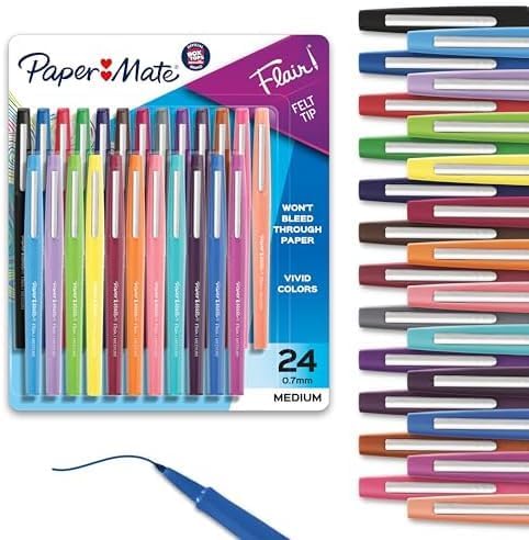 Paper Mate Flair Felt Tip Pens Medium Point | Smear Resistant | Water-Based Ink by Unknown