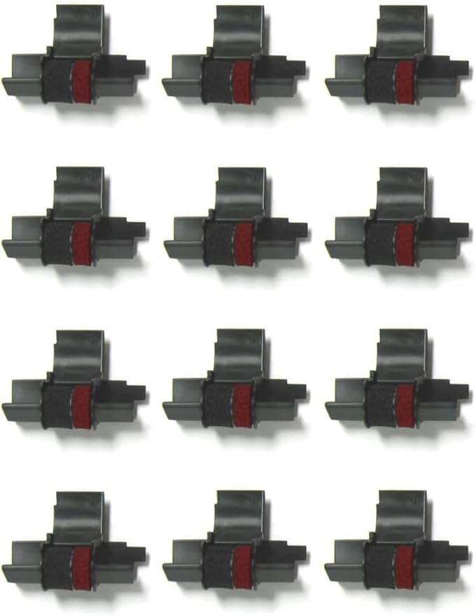 (12 Pack) COMPUMATIC Compatible/Replacement Calculator Ink Roller, Black/Red IR-40T, for Casio HR-300RC HR-200RC HR-170RC HR-150RC HR-100RC HR-100TM HR-150TM and More-DeskLoop Office