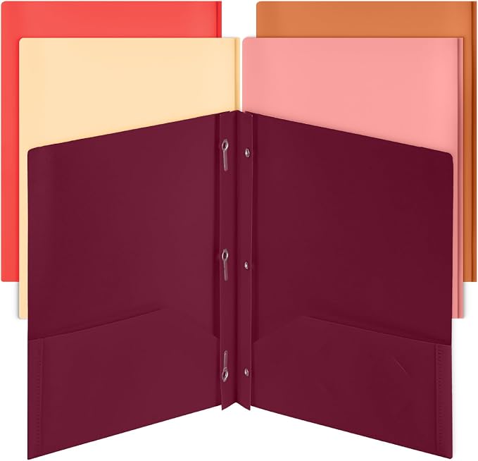 Mr. Pen- Plastic Folders with Pockets and Prongs, 5 Pack, Letter Size | Sunset by MrPen
