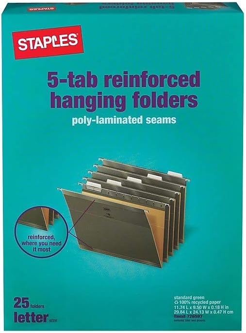 Staples Recycled Reinforced Hanging File Folders, Letter Size, Standard Green - Image 7