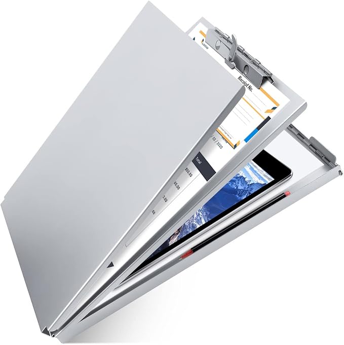 Aluminum Clipboard with Storage, Form Holder Steel Stainless Binder with Metal by Sunnyclip