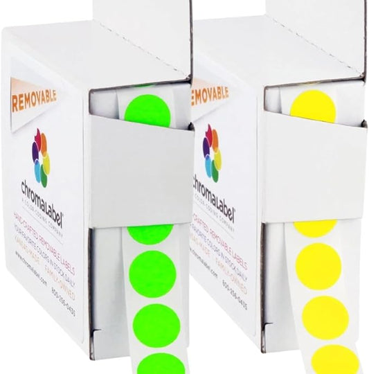 ChromaLabel 1/2" Round Removable Fluorescent Green and Yellow Stickers by ChromaLabel
