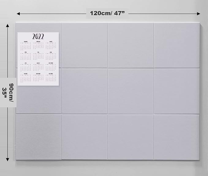 Large Cork Board Alternative - 12-Pack Felt Wall Tiles with Safe Removable Adhesive Tabs, Cork Wall Tiles Bulletin Board Home Office Essentials - Gray White-DeskLoop Office