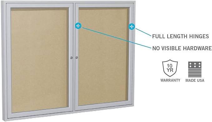Ghent 36"x24" 1-Door Outdoor Enclosed Vinyl Bulletin Board, Shatter Resistant, with Lock, Satin Aluminum Frame - Silver (PA13624VX-193), Made in The USA-DeskLoop Office
