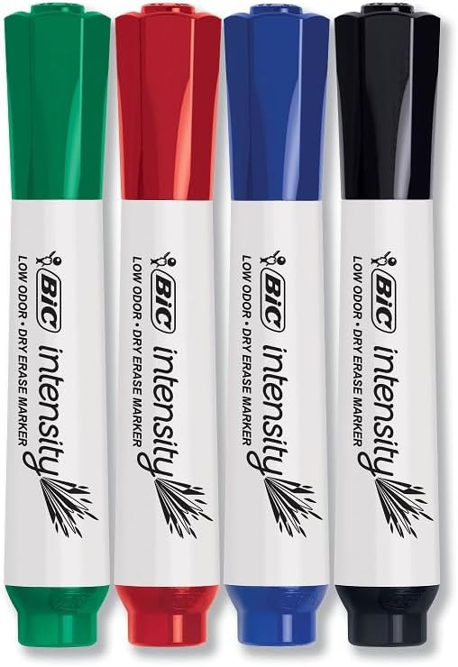 BIC Intensity Low Odor Dry Erase Markers, Chisel Tip, 4-Count Pack of Erasable by BIC