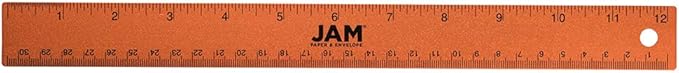 JAM PAPER Strong Aluminum Ruler - 12 Inch - Metal Ruler with Non-Skid Cork Backing - Orange Metallic - Sold Individually-DeskLoop Office