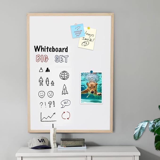 20” x 28” Cork Boards for Walls with Wooden Frame 1pack, Whiteboard and Cork Board Combo Double Sided Office Board for Wall Organizer, Bulletins Board Hanging Pin Board for School Home Office-DeskLoop Office