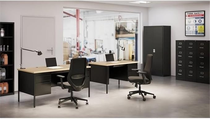 Scranton & Co 4 Drawer Metal Vertical File Cabinet with Lock, 22" Deep, Letter Size, Home/Office, Preassembled, Commercial Grade, Black Finish-DeskLoop Office