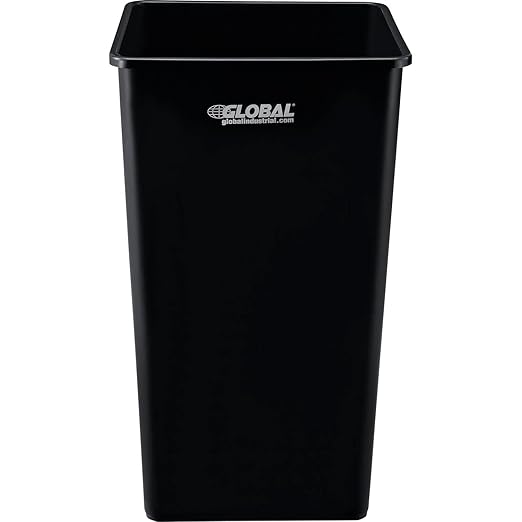 Global Industrial Square Plastic Garbage Can, Open Top, 55 Gallon Capacity, Indoor/Outdoor Rated, 19-1/2"W x 19-1/2"D x 34"H, Utility Trash Can, No Lid, Black-DeskLoop Office