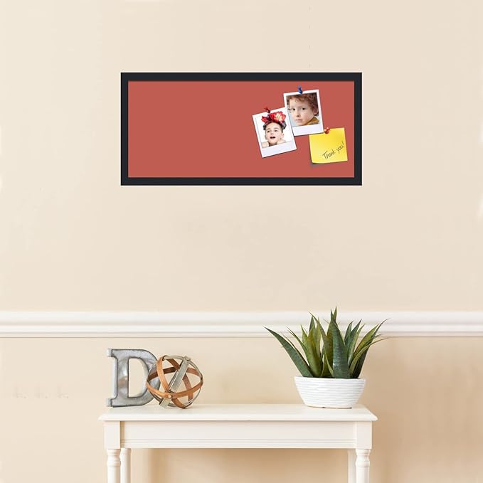PinPix 28x12 Inch Cork Bulletin Board. This Decorative Framed Pin Board Comes with Crimson Pastel Design and a Satin Black Frame. Ideal for Home Office Decor or Message Board (PinPix-1807)-DeskLoop Office