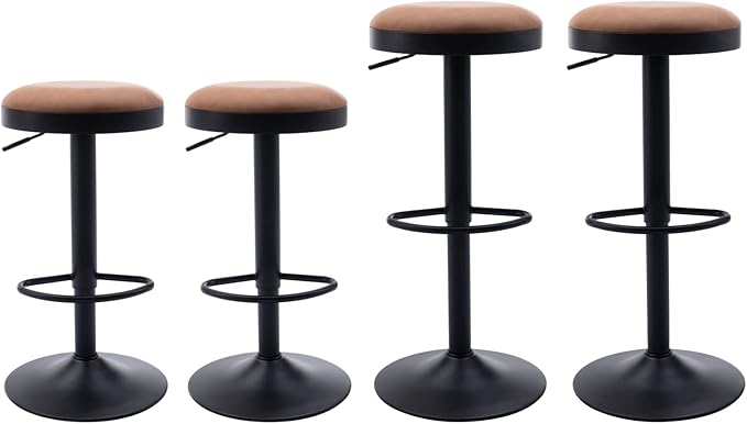 Round Swivel Counter Height Bar Stools Set of 4 Modern Adjustable Barstools Backless PU Leather Bar Chairs Industrial Island Chairs with Metal Base/Footrest for Kitchen Island/Pub/Bar, Brown-DeskLoop Office