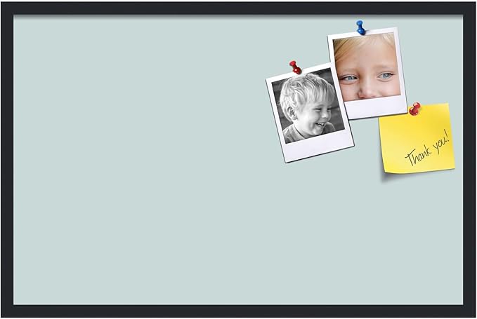 PinPix 34x22 Inch Cork Bulletin Board. This Decorative Framed Pin Board Comes with Soft Blue Design and a Satin Black Frame. Ideal for Home Office Decor or Message Board (PinPix-1814)-DeskLoop Office