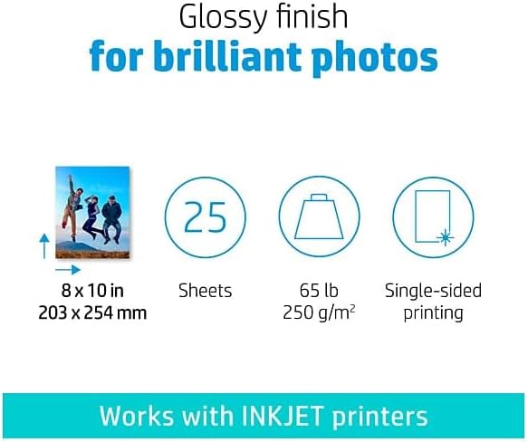 HP Advanced Photo Paper, Glossy, 65 lb, 8 x 10 in., 203 x 254 mm, 25 sheets-DeskLoop Office