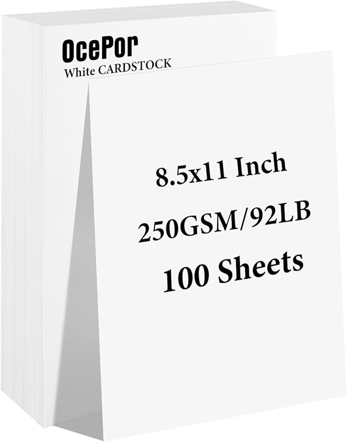 OcePor 100 Sheets White Cardstock 8.5” x 11”, 92lb/250gsm Card Stock, Thick Card Stock Paper, Heavy Cardstock Paper for Printer, Resume, Scrapbooks, Art, Crafts, Business Cards-DeskLoop Office
