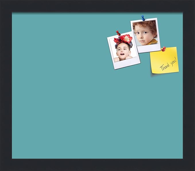 PinPix 14x12 Inch Cork Bulletin Board. This Decorative Framed Pin Board Comes with Aqua Pastel Design and a Satin Black Frame. Ideal for Home Office Decor or Message Board (PinPix-1806)-DeskLoop Office
