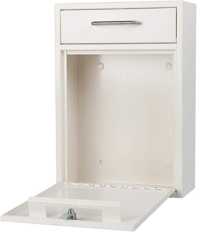 KYODOLED Steel Key Lock Mail Boxes Outdoor, Locking Wall Mount Mailbox, Security Key Drop Box, Collection Boxes,16.2H x 11.22L x 4.72W Inches, White X Large-DeskLoop Office