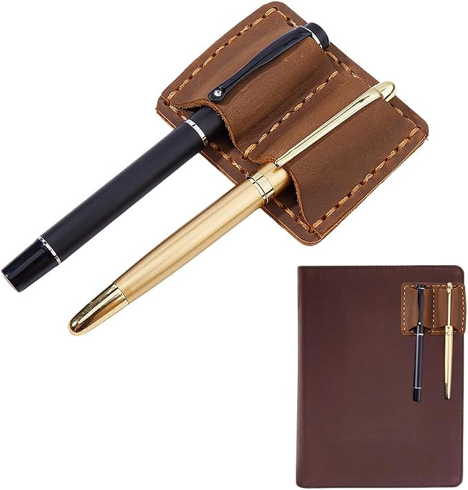 CRASPIRE Handmade Leather Pen Holder Clip Brown Notebook Double Slots Pens Loop by CRASPIRE