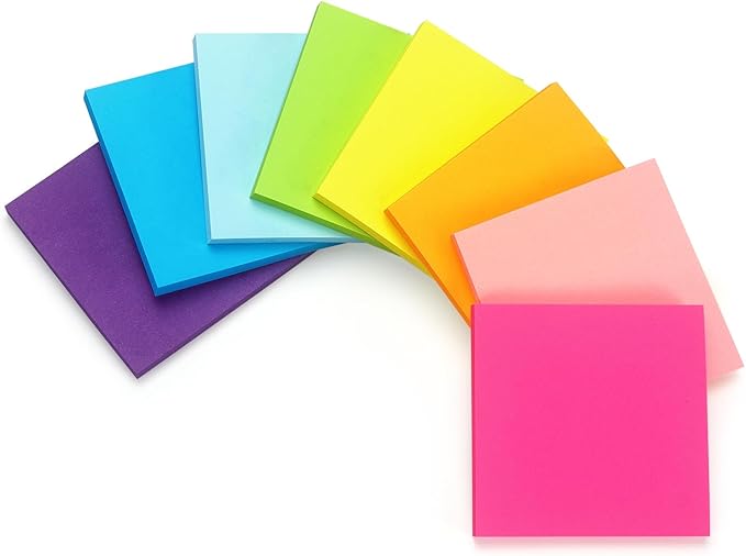 Early Buy 24 Pads Sticky Notes 8 Bright Color Self-Stick Notes 3 in x 3 in, 60 Sheets/Pad-DeskLoop Office
