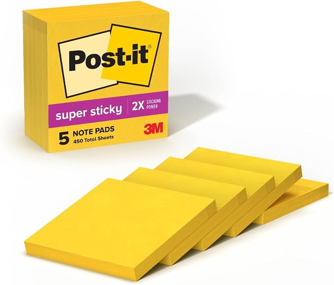Post-it Super Sticky Notes, 3 x 3 in, 5 Pads, 90 Sheets/Pad | School Supplies by Unknown