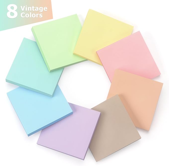 Sticky Notes 3x3inch, 8 Pads Self-Stick Notes, 8 Pastel Multi Colors - Image 2