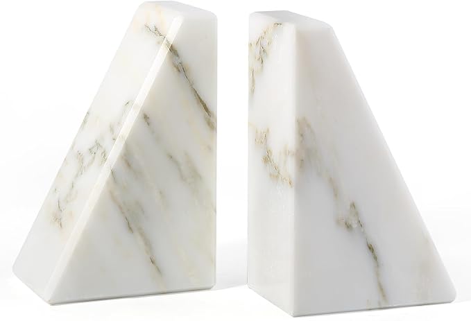 Marble Book Ends White, Heavy Duty Book Ends by Karibiber
