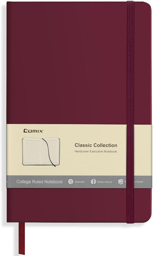 Comix Lined Journal Notebook for Women Men, Journaling Notebooks for Office School Home, Burgundy, 240 Pages, 5.5" x 8.3", College Ruled, A5, Hardcover-DeskLoop Office