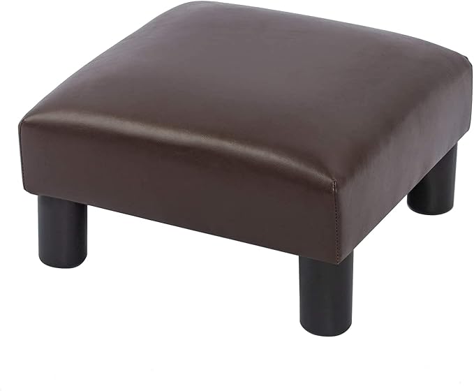 Joveco Small Foot Rest Stool Ottoman, 15" Leather Footrest Square Footstool with Non-Skid Plastic Legs, for Chair, Under Desk, Office, Living Room, Brown-DeskLoop Office