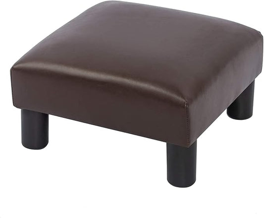 Joveco Small Foot Rest Stool Ottoman, 15" Leather Footrest Square Footstool with Non-Skid Plastic Legs, for Chair, Under Desk, Office, Living Room, Brown-DeskLoop Office