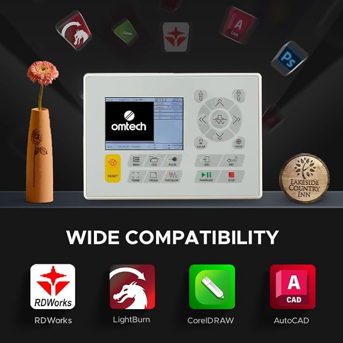 OMTech 90W CO2 Laser Engraver with LightBurn & Water Chiller, 20"x28" Laser Engraving Cutting Machine with 4 Way Pass Through Air Assist Caster Wheel, Commercial Laser Cutter for Wood Glass Acrylic-DeskLoop Office