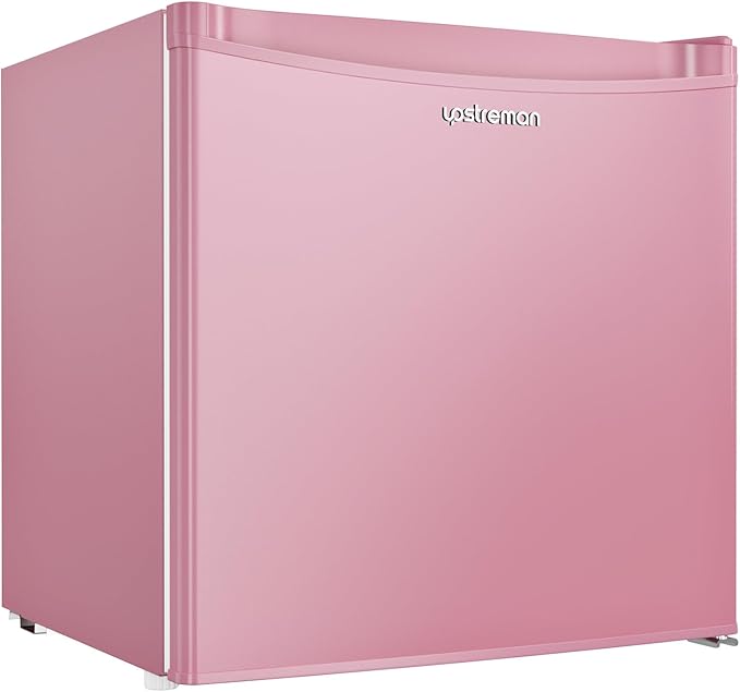 Upstreman 1.7 Cu.ft Mini Fridge with Freezer, Dorm Essentials, Adjustable Thermostat, Energy Saving, Low Noise, Single Door Compact Refrigerator for Dorm, Office, Bedroom, Pink-FR17-DeskLoop Office