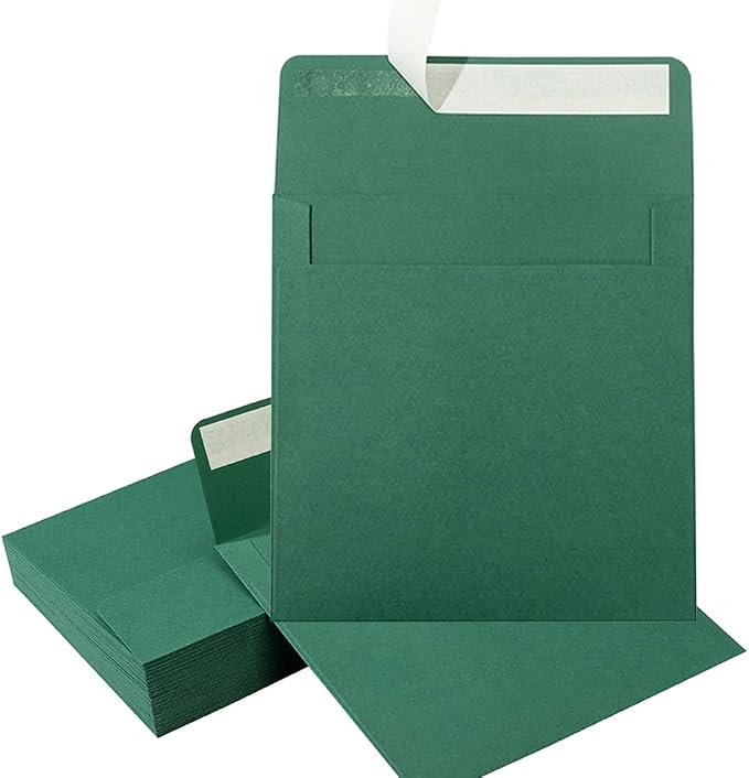 50 Pack 6 x 6 Square Envelopes Self Seal, Dark Green | by Unknown