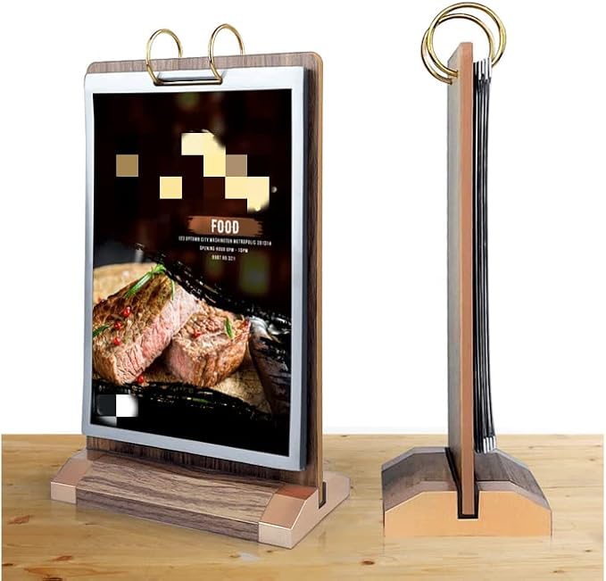 A4 Walnut Wood Sign Holder Vertical Table Card Flip Display 6 Pages, Double - Image 8