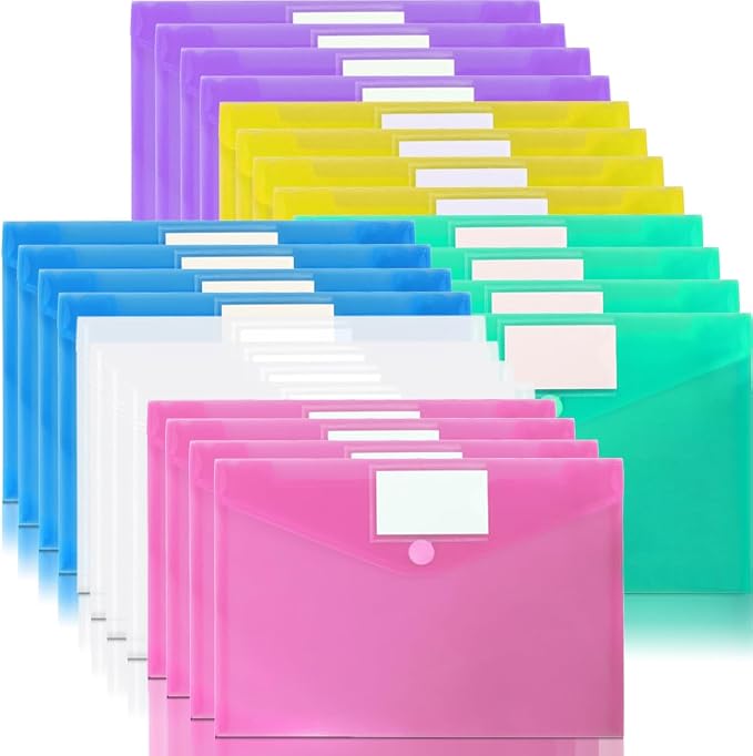 24 Pack Plastic Poly Filing Envelopes, 6 Assorted Color by OUTYLTS