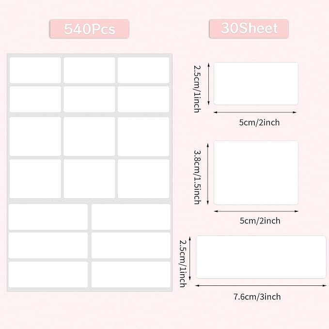 540Pcs Removable Labels, Labels Stickers | Self-Adhesive Rectangular Stickers - Image 2