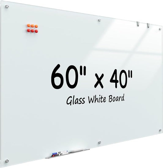 MaxGear Glass Whiteboard Wall Mounted, Frameless Magnetic Dry Erase Board by MaxGear