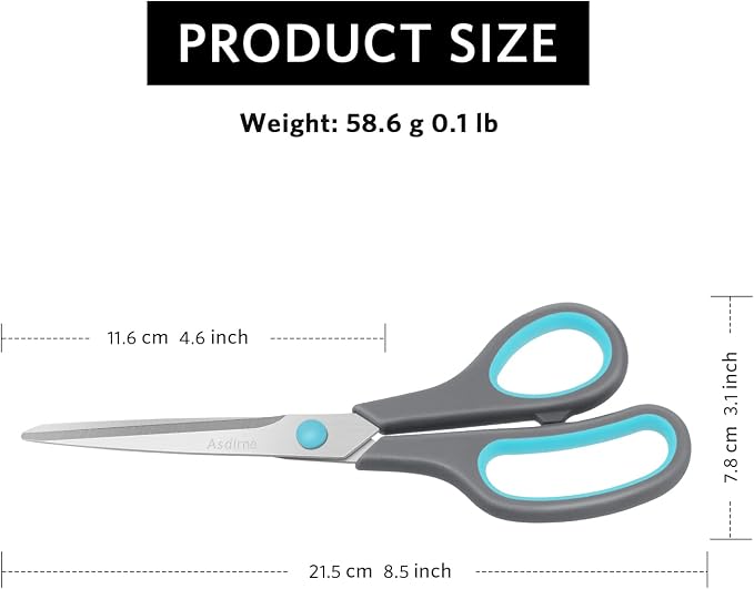 Asdirne 8.5" Scissors, Stainless Steel Blades, Soft Grip Handle, Suitable - Image 5