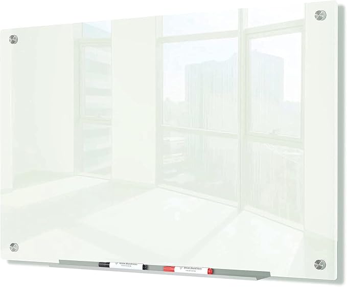 J&J worldwide Glass Whiteboard 47"x35", Magnetic White Board Glass Dry Erase Board Large Frameless Glass White Board for Office, Home & School with Marker Tray & Markers-DeskLoop Office