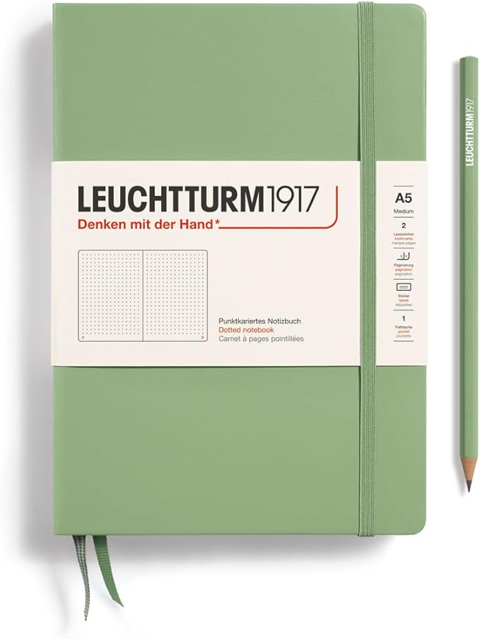 LEUCHTTURM1917 - Notebook Hardcover Medium A5-251 Numbered Pages for Writing and Journaling (Sage, Dotted)-DeskLoop Office