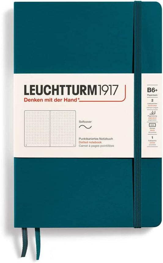 LEUCHTTURM1917 - Notebook Softcover Paperback B6+ - 123 Numbered Pages for Writing and Journaling (Dotted, Pacific Green)