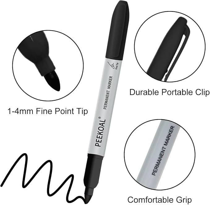 Black Permanent Markers, 12 Pack Fine Tip, Quick Dry Marking Pens | Resists - Image 3