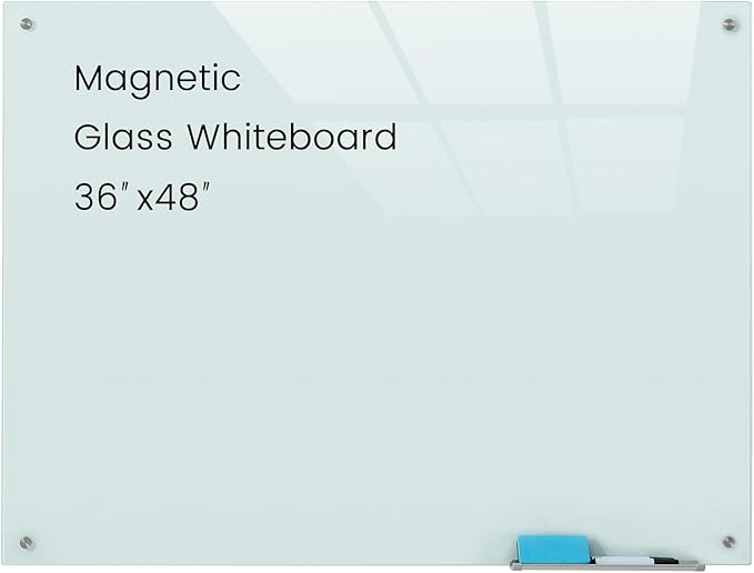 Glass Magnetic White Board - 48 x36 Inches Frameless Dry Erase Whiteboard for Wall, Writing Board for Meeting, Wall Mounted Glass Board for Office and Schools-DeskLoop Office